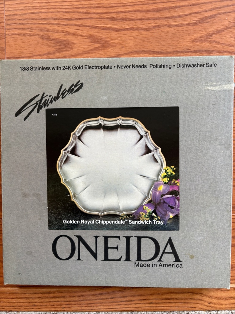 Vintage Oneida Stainless Golden Royal Chippendale Sandwich Tray 11 Inches
